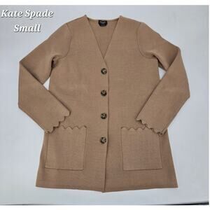 Kate Spade Scalloped Sweater Blazer Beige Knit Cardigan Size Small